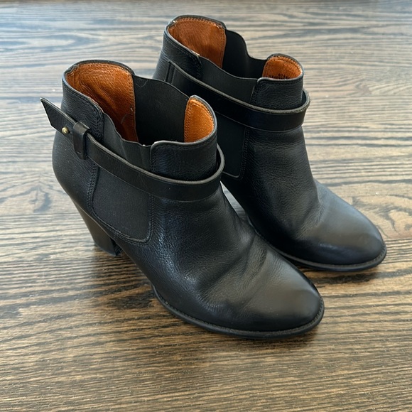 Madewell Lonny Black Leather Ankle Boots Block Heel Pull On Stretch - Picture 1 of 11